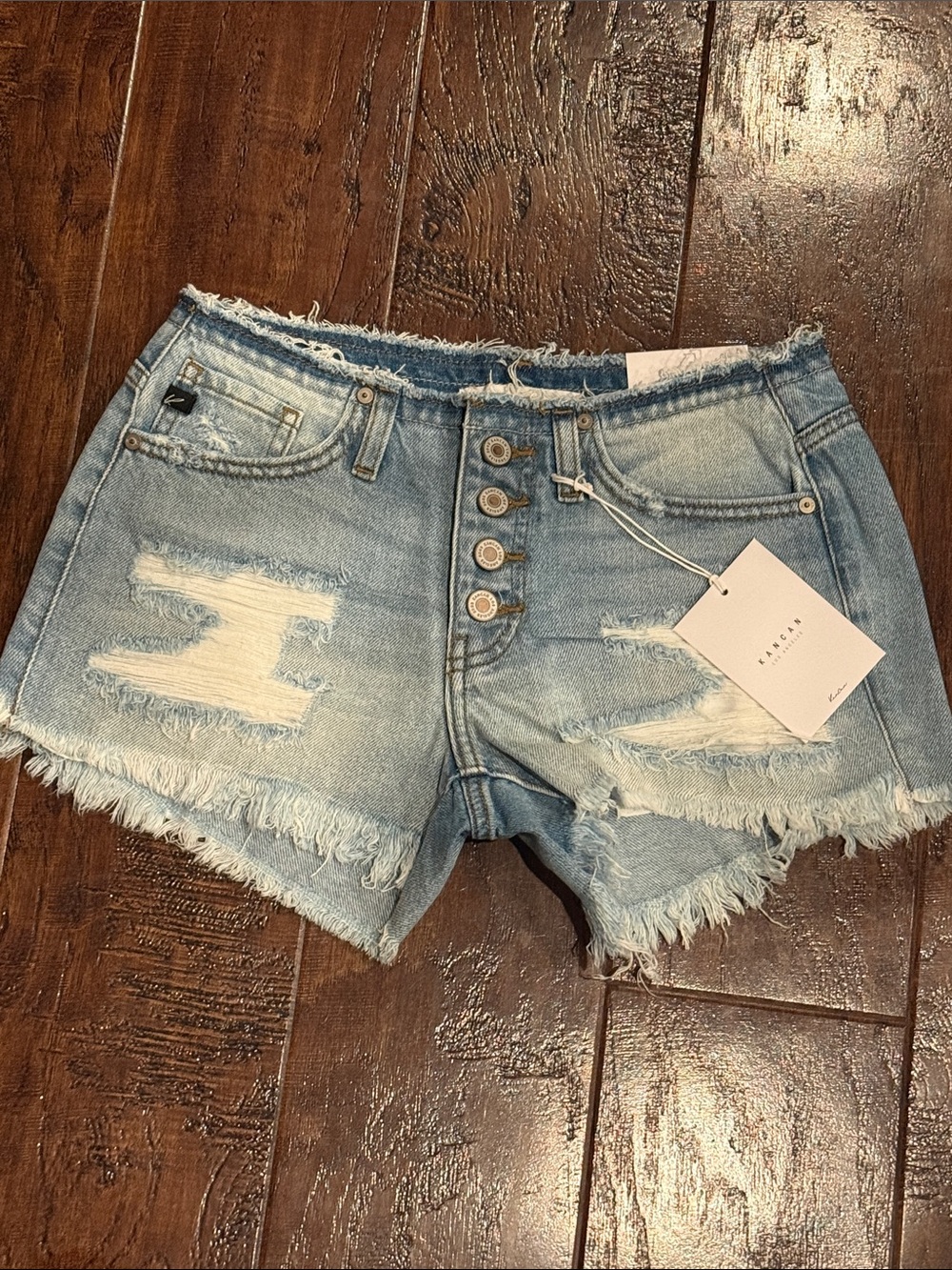 NWT KanCan Light Blue Distressed Denim Shorts Size XS/ 25” waist